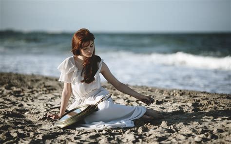 Download Redhead White Dress Depth Of Field Model Woman Mood Hd Wallpaper