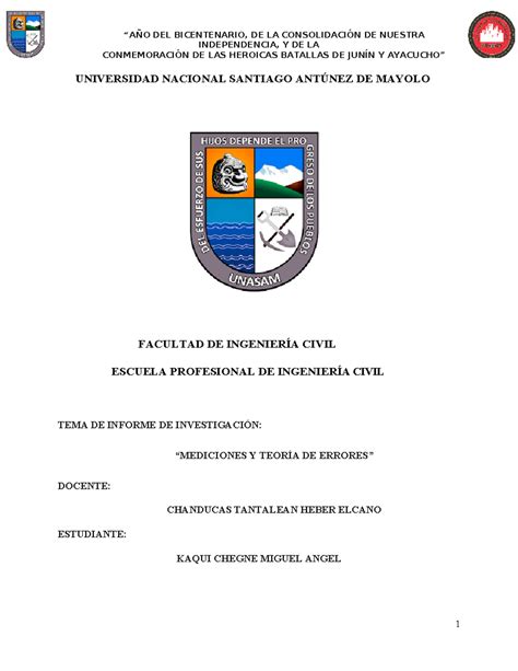 Informe De Laboratorio Mediciones Y Teoria DE Errores INDEPENDENCIA