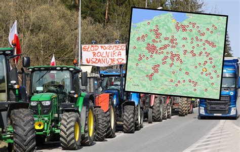 Protest rolników 20 marca 2024 r MAPA BLOKAD DRÓG