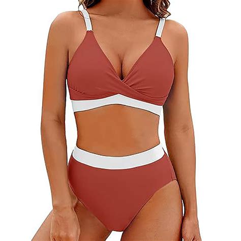 BLTIBY Bikini Set For Women Two Piece Swimsuits Low Rise V Neck Spaghetti Straps Tops With High
