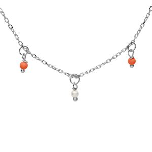 Collier En Argent Rhodi Cha Ne Avec Pampilles Boules Empierr Es Rouges