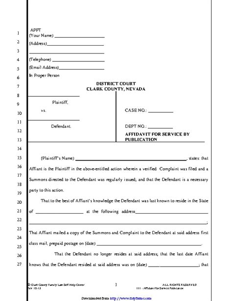 Nevada Affidavit For Service By Publication Form Pdfsimpli