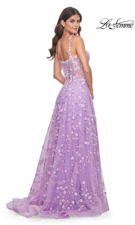 Sheer Bodice Long Floral Embellished Prom Dress