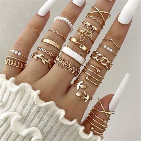 Pcs Coquette Style Stacking Rings Trendy Chain Leaf Flower Design Mix