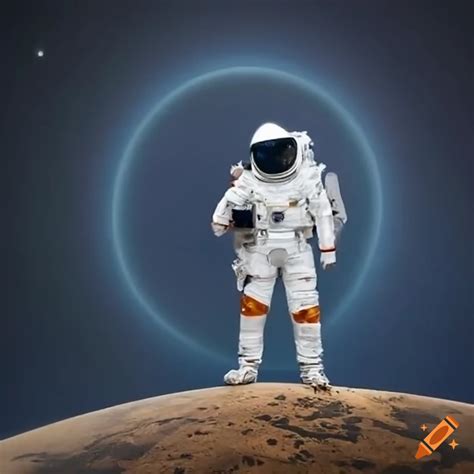 An Astronaut Standing In On Top Of A Hill With A Planet Behind Them