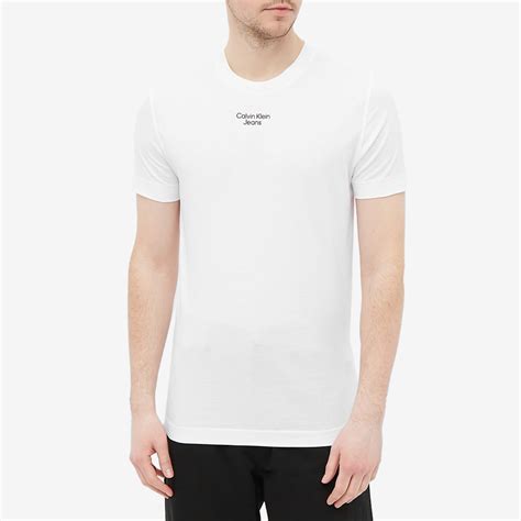 Calvin Klein Stacked Logo T Shirt Brghtwht End