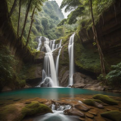 Una Cascada En El Bosque Est Rodeada De Exuberante Vegetaci N Foto