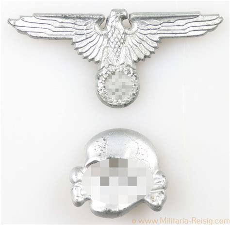 Waffen SS Satz Adler und Totenkopf für Schirmmütze Militaria Reisig