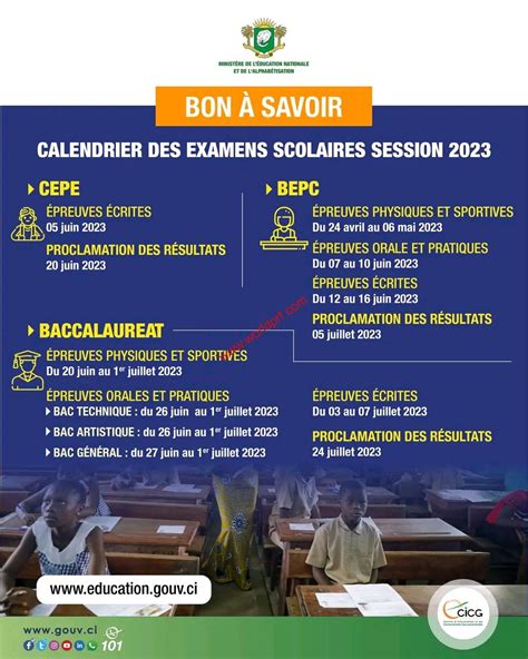 Calendrier Des Examens Scolaires Session De En C Te D Ivoire