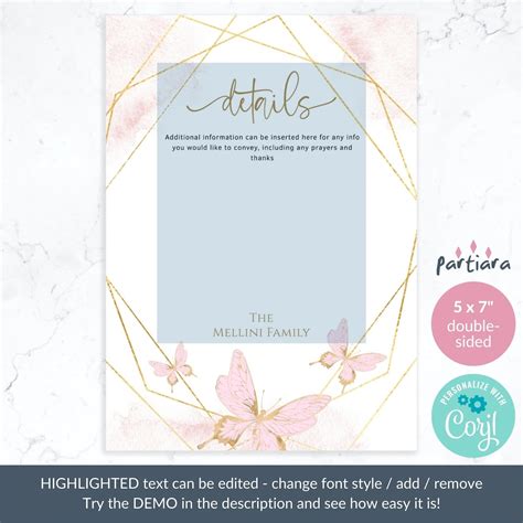 Girl Baptism Butterfly Invitation Printable Butterflies Kisses Etsy