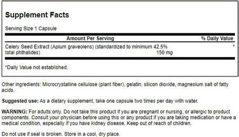 Swanson Maximum Strength Celery Seed Extract Capsules 150 Mg 60 Count