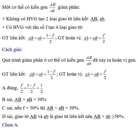 Quá trình giảm phân ở cơ thể có kiểu gen đã xảy ra hoán vị gen. Phát ...