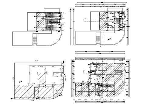 three drawings showing different sections of a building