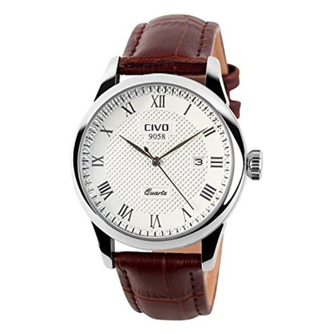 CIVO Montre Hommes Luxe Bande de Cuir Véritable Marron Date Calendrier