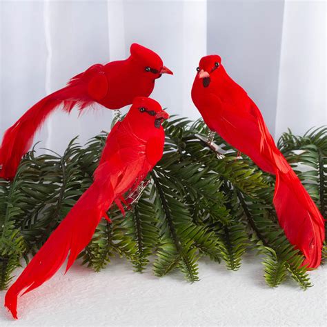 Set Of Artificial Flocked Red Cardinals Birds And Butterflies Basic