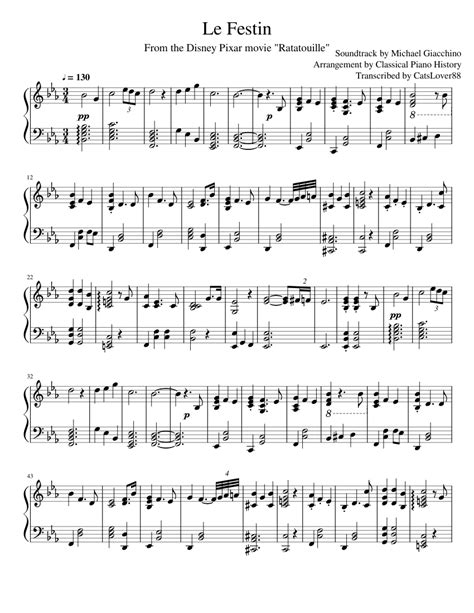 Le Festin From The Ratatouille Movie Sheet Music For Piano Solo