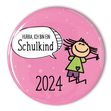 Hurra Ich Bin Ein Schulkind Button Rosa Stylebutton De