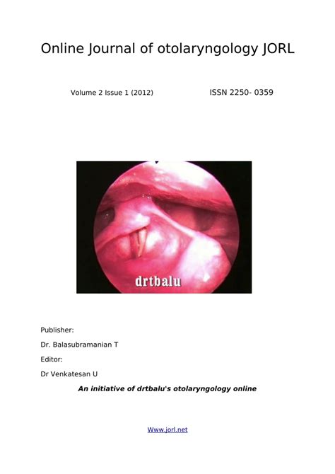 Pdf Online Journal Of Otolaryngology Jorl Volume Issue