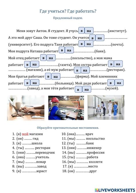 Кто где работает и учится. Калинка. Урок 4 worksheet | Russian language ...