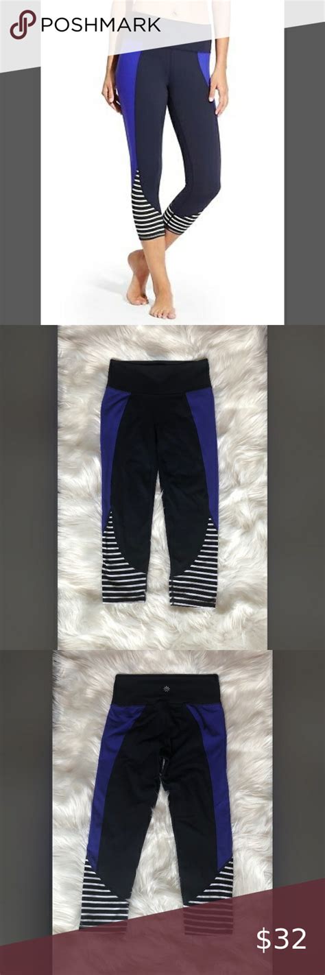 Athleta High Rise Chaturanga Capri Leggings Indigo Navy Striped Pattern