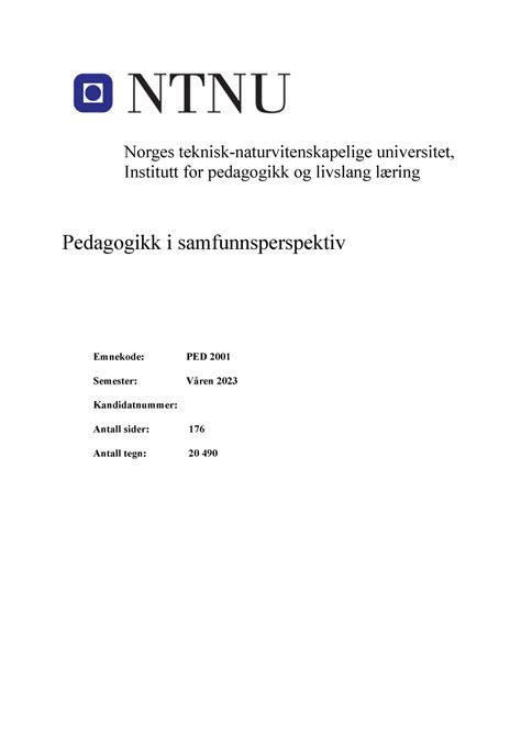 Ped Gg Eksamen Karakter B Norges Teknisk