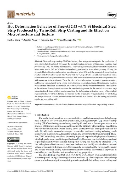 PDF Hot Deformation Behavior Of Free Al 2 43 Wt Si Electrical Steel Strip Produced By Twin