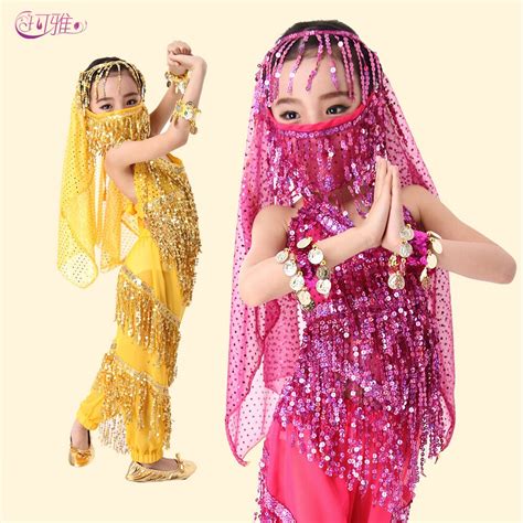 Children Belly Dance Costume Sequined Tassels India Bellydance Suit ...