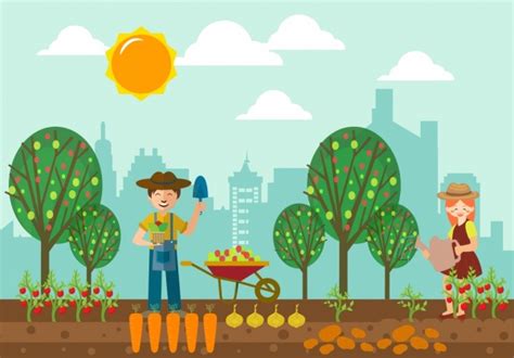 Farming background human icons colored cartoon design Vectors graphic ...