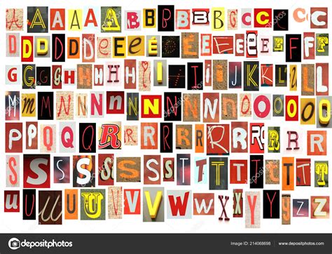 Newspaper Alphabet Cut Out Red Orange Yellow Black Isolated White Stock