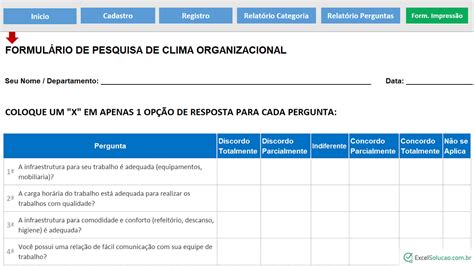 Planilha Para Pesquisa De Clima Organizacional Relatórios Em Excel