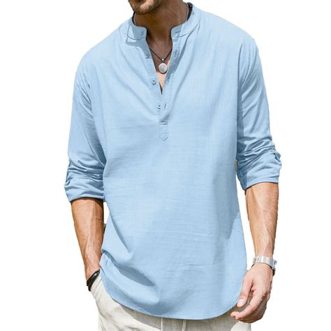 COOFANDY Men S Cotton Linen Henley Shirt Long Sleeve Hippie Casual