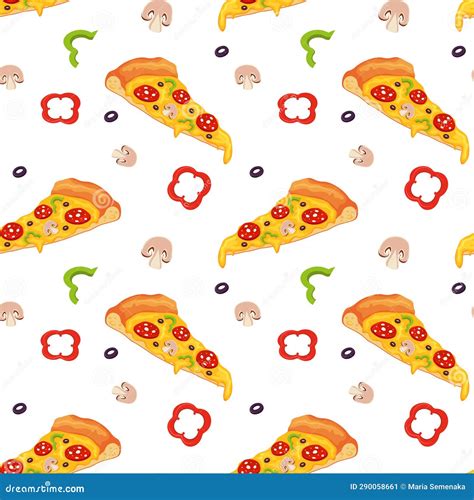 Hand Draw Pizza Doodle Pizza Seamless Pattern Background Fast Food