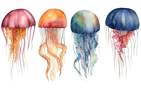 Premium Photo | A watercolor illustration of jellyfish.