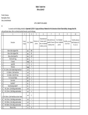 Fillable Online Bidder S Tender Form Itb No Municipality Of