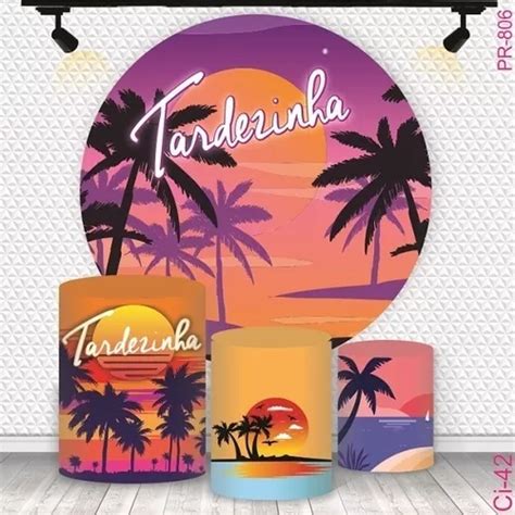 Trio Capas Cilindro Painel 3d Tardezinha Sunset Sublimado