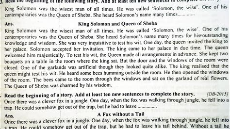 King Solomon And Queen Of Sheba English Story Writing Completing