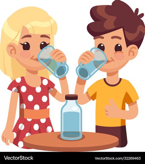 Kids drink water children with glass cup thirsty Vector Image