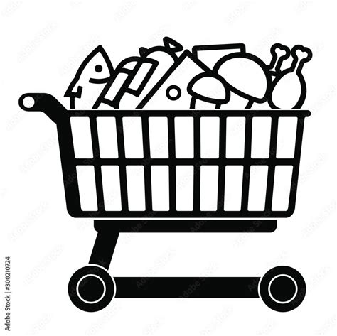 Grocery Trolley Full Of Foods Flat Icon Template For Your Design