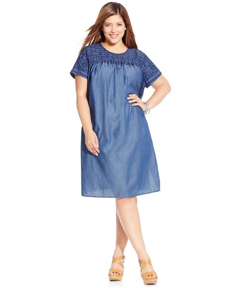 Lucky brand Lucky Brand Plus Size Embroidered Shift Dress in Blue | Lyst