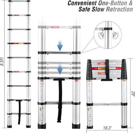 8 5 FT Aluminum Telescoping Ladder One Button Retraction Folding