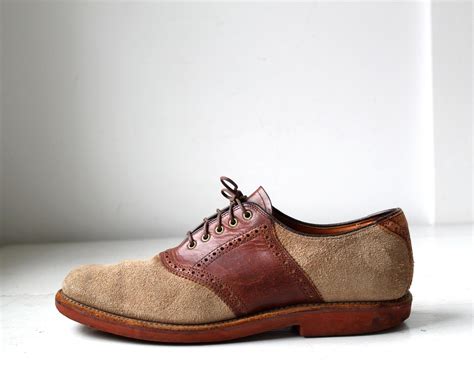 Vintage Saddle Suede Oxfords Two Tone Tan And Brown Red