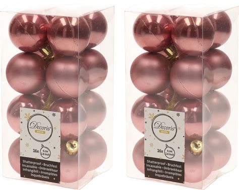 32x Oud Roze Kunststof Kerstballen 4 Cm Mat Glans Onbreekbare