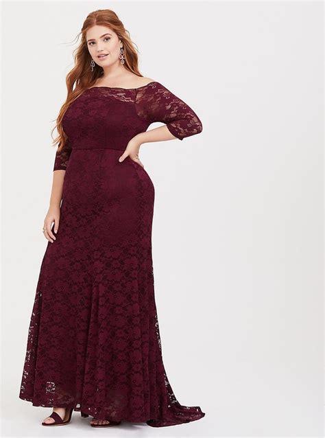 Torrid Special Occasion Burgundy Lace Off Shoulder Maxi Dress Torrid