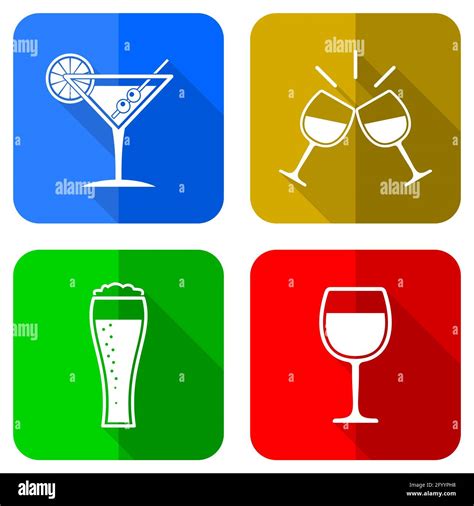 Alcohol Drinks Vector Icons Set Of Martini Beer And Wine Symbols In