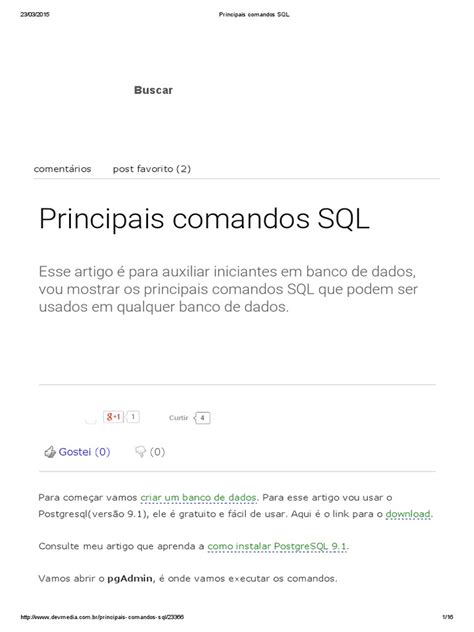 Principais Comandos Sql Sql Tabela Banco De Dados