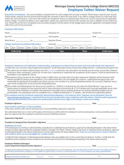 Fillable Online Pvc Maricopa Employee Tuition Waiver Request