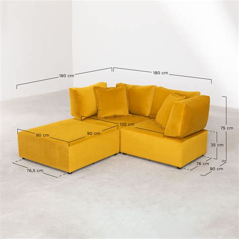 Sof Modular De Piezas Con Sillones Esquineros Y Puff En Terciopelo