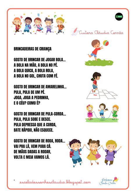 Poemas Usados Em Brincadeiras Cantadas - Poema Brincadeiras De Crianças - NAZAEDU