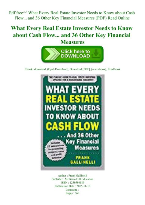 What Every Real Estate Investor Needs To Know About Cash Flow And 36 Other Key Financial Measures Updated Edition 3
