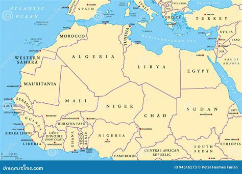 Politische Karte Nord Afrika Länder Vektor Abbildung Illustration von